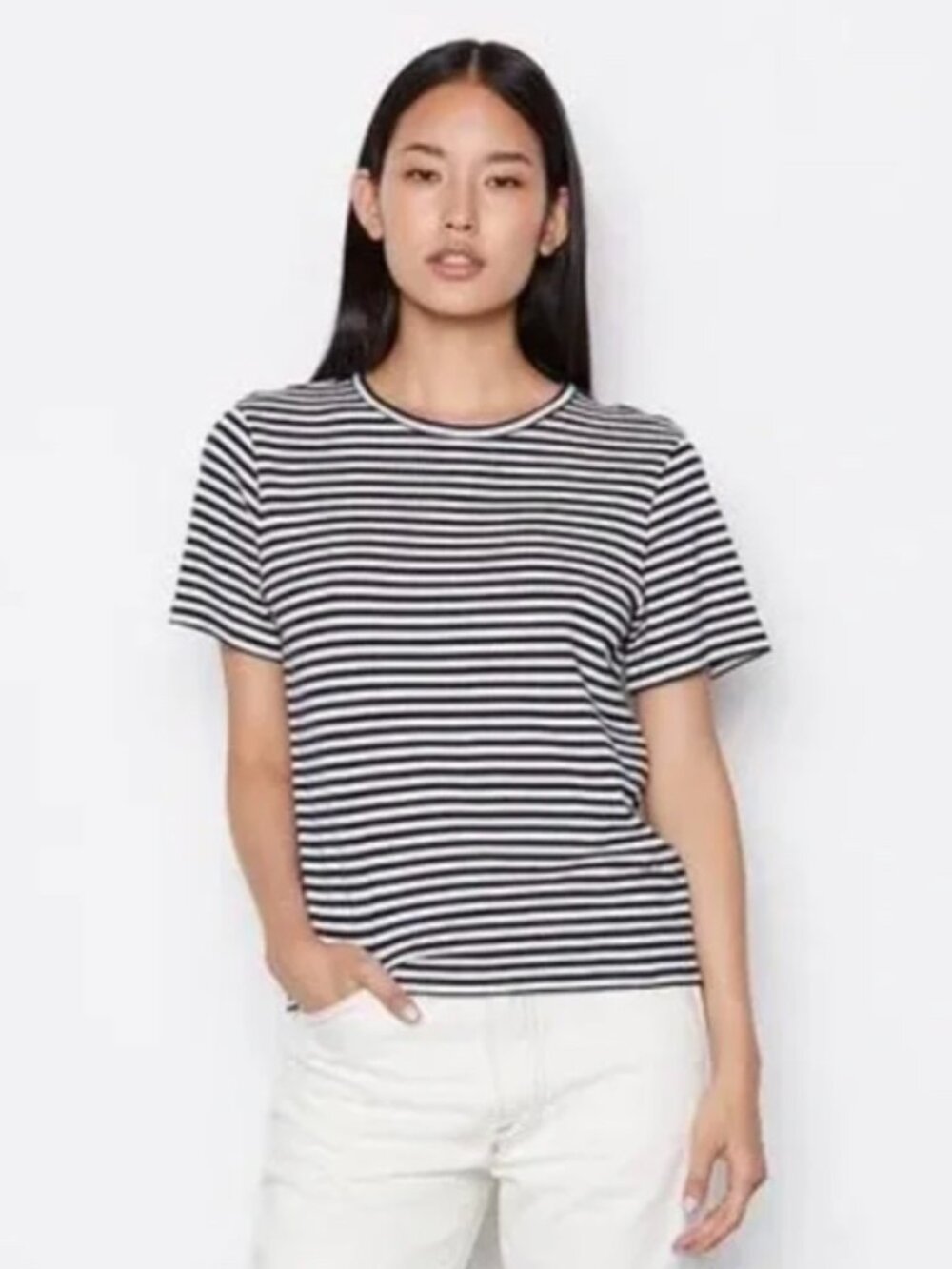 FRAME Striped Crewneck Tee in Navy Multi
